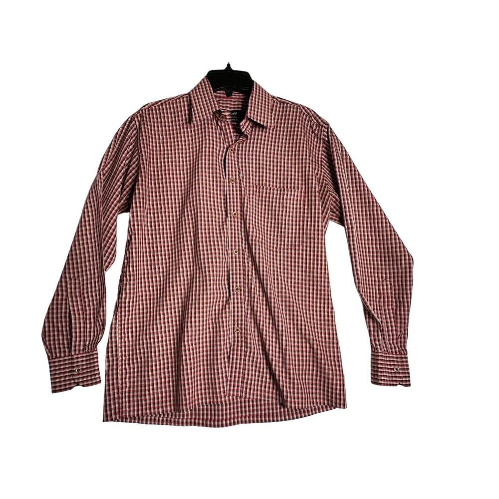 Zedd Cotton Rich L/S Red Plaid Breathable Button Down Shirt Mens 40 (XL)